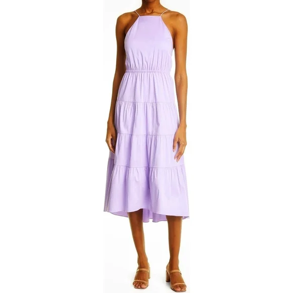 Alice & Olivia Hartley Bow Tie Open Back Tiered Lavender Halter Midi Dress - Picture 8 of 8